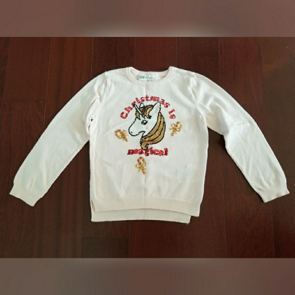 H&M girl christmas magical unicorn sweater  4-6